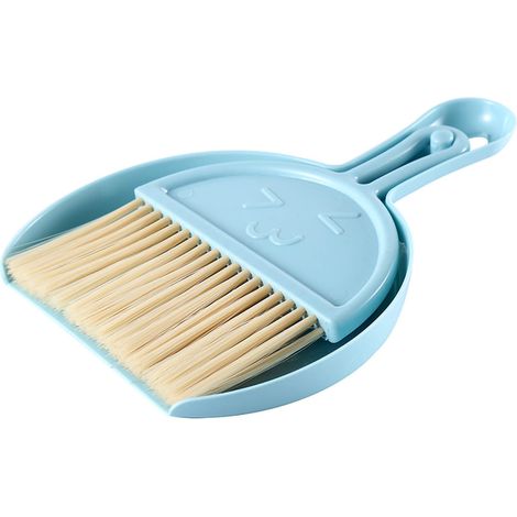 Ensemble mini balai et pelle, mini balai et pelle à poussière à suspendre pour clavier et ordinateur portable, idéal pour le nettoyage de bureau, bleu. (1/5)