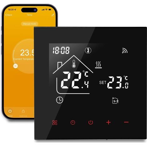 WiFi Smart Thermostat, Smart Home Thermostat for Water Underfloor Heating, Wireless Programmable Room Thermostats Compatible with Alexa, Google Home 3A, Black (1/5)