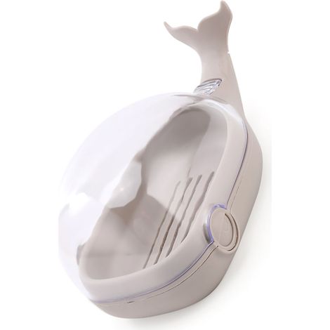 Boîte à savon double compartiment en forme de baleine mignonne et colorée, étanche et dotée d'un couvercle à charnière, pour salle de bain (gris). (1/5)