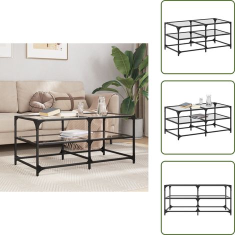 The Living Store Couchtisch mit Glasplatte Transparent 98,5x50x45 cm Stahl - Esszimmertisch - Couchtisch - Wohnzimmerstil - Glastisch - Holzmöbel (1/5)