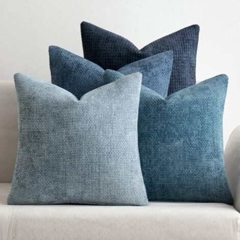 Lot de 4 housses de coussin décoratives en chenille douce bleu neutre 45 x 45 cm pour canapé, chambre à coucher, salon, style bohème occidental (1/4)