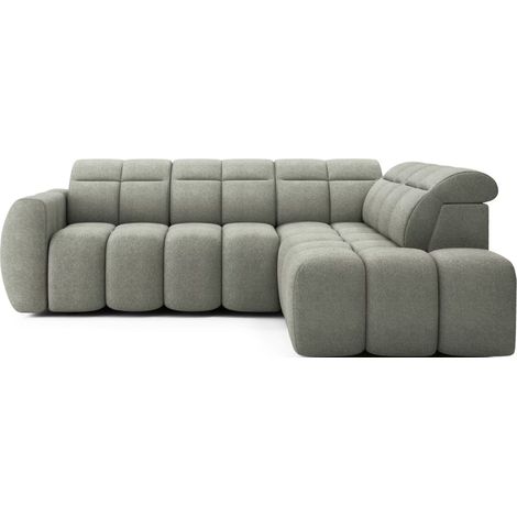 Canapé d’angle convertible 4 places BOBOON en tissu avec coffre de rangement – 258cm angle droit-Vert céladon-angle droit (1/5)