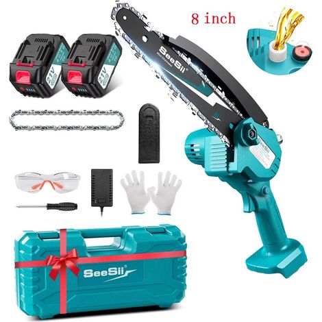 8 ''Mini tronçonneuse sans fil 15.2 cm scie électrique Rechargeable travail du bois scie d'élagage de jardin pour Makita 18V batterie broche,  avec 2 batteries 4,0 A (1/5)