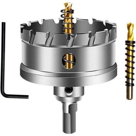 PA Sega a tazza in carburo di tungsteno da 60 mm, punta per sega a tazza TCT con 2 punte pilota placcate in titanio per acciaio inossidabile, lamiera, metallo (1/4)