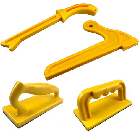 Lot de 4 jaunes Poignée de sécurité pour le travail du bois, tige de poussée, scie à panneaux, scie circulaire, scie à ruban, raboteuse, raboteuse de surface, raboteuse à pression, poussoir, alimentat (1/5)