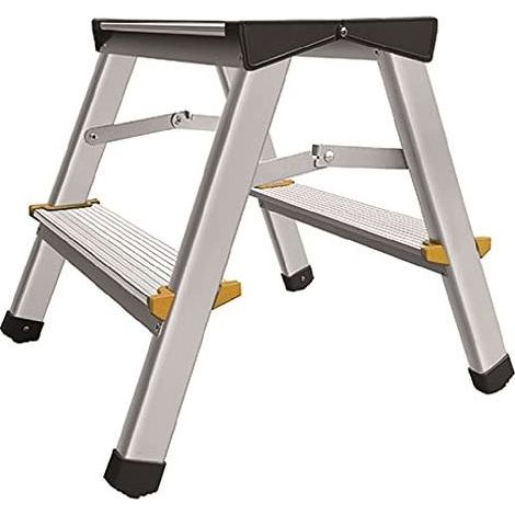 Vigor 9685302 Kitty Sgabello in Alluminio a Doppia Salita 2+2 Gradini Portata 150 Kg Pieghevole con Ingombro Ridotto colore Grigio