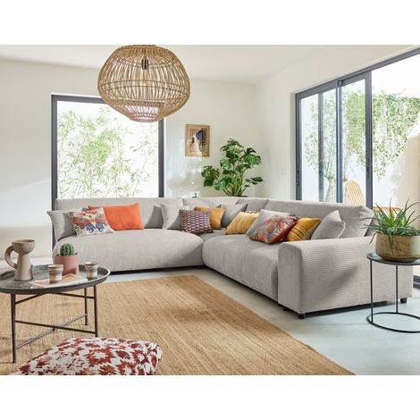 Garance - modulares ecksofa links - 6 plätze - aus cordstoff - hellgrau