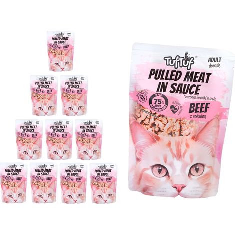 Pâtée pour chat TufTuf au bœuf, sachet de 10 x 100 g, morceaux de viande séchée (1/3)