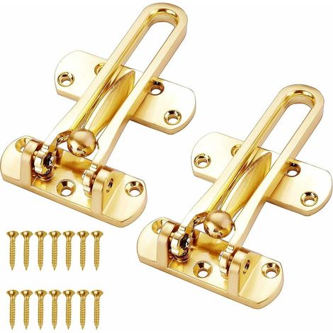 2 Pcs Gardien de Porte Verrou, Entrebailleur de Porte d'entrée Verrou Porte Coulissante Serrure Sécurité en Acier Inoxydable pour Domicile Maison Hôtel Dortoir Appartement Doré- Seuçais (1/5)