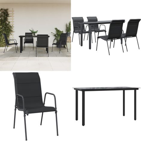 Ensemble à manger de jardin 5 pcs noir textilène et acier - Fauteuil de jardin - Table de jardin (1/5)
