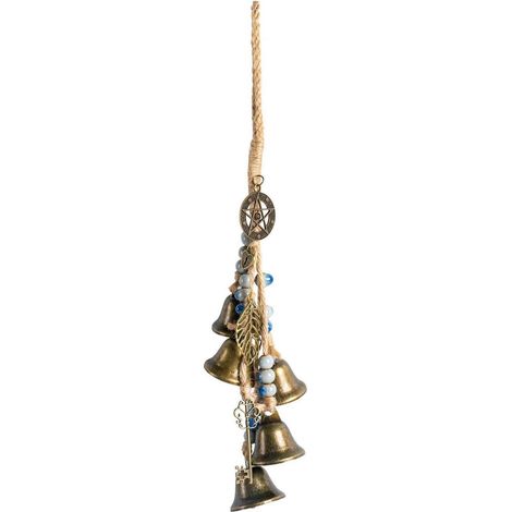 Hexenglocken Windspiel Metall Handgefertigt mit Schlüssel und Tarot-Amulett Blau
