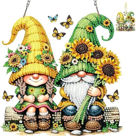 Pendentif peinture diamant gnome tournesol, double face, kit de bricolage pour fenêtre