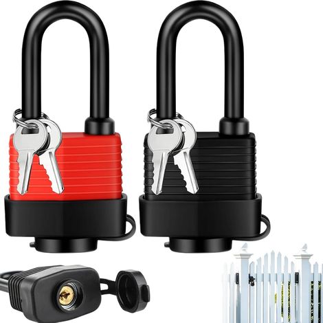 Lot de 2 Cadenas étanches avec clés identiques pour une utilisation en extérieur, Résistant aux intempéries, 4 cm de large, pour garage, clôture, cour (1/5)