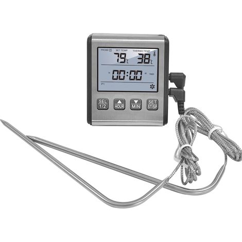 Thermomètre de cuisson numérique à double sonde pour viande, avec grand écran LCD rétroéclairé, pour barbecue, four et fumoir, avec minuterie.