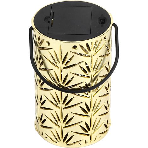 Lanterne suspendue LED à motif feuille ajourée, lampe de cheminée portable pour décoration de fête, maison et jardin, dorée (1/5)