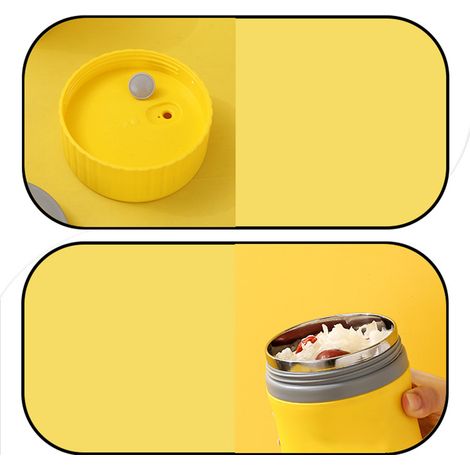 Frühstücksbecher in limitierter Auflage mit gelber Ente, Thermoskanne aus Edelstahl 304, Suppenschüssel, Milchbecher, luftdichte Lunchbox, PP-Innenraum, 480 ml, Geschenk. (1/4)
