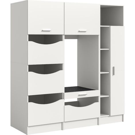 Free Waschmaschinenschrank 6 Türen, 2 Klappentüren, 1 Schublade, 3 Regale Weiß. (1/5)