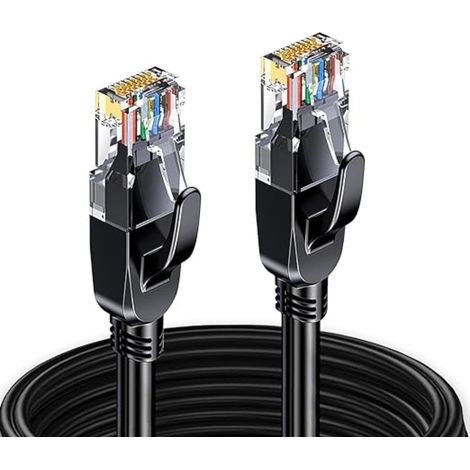 Elfcam - Câble Réseau ethernet RJ45 Cat 7 Blindé SFTP - 12m (Rond Noir), 10Gbps, 600MHz, 100% Cuivre, Ultra Rapide, Anti-Interférences, Idéal PC, Console, Routeur, Modem, Box Fibre (1/5)