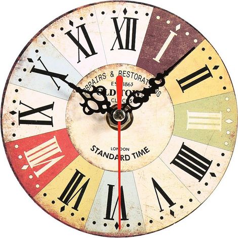 Horloge murale ronde en MDF antique de style européen, 1 pièce, pour la décoration de la maison ou du bureau 8 (1/3)