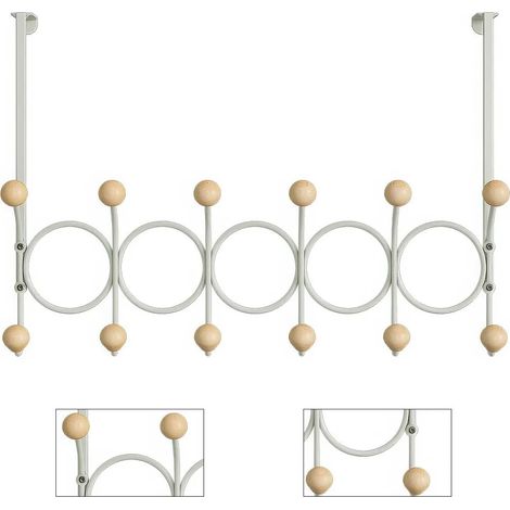 Crochets de porte sans perçage, porte-manteau double rangée à suspendre à la porte, poignées en bois, cadre en métal, idéal pour la chambre, la salle de bain ou l'entrée, gain de place, organisateur (1/5)