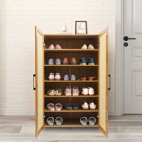 Armario para zapatos de ratán con 2 puertas 7 niveles estante para zapatos cómoda para zapatos perchero para zapatos (1/5)