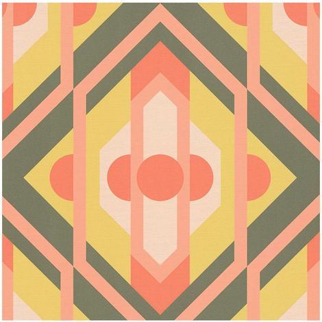 Retro wallpaper wall Profhome 395313 hot embossed non-woven wallpaper slightly textured with geometric shapes matt green orange brown lemon yellow green beige 4,5 m2 (1/5)