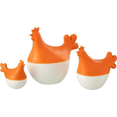 Lot de 3 Statuettes Coq Extérieur "Alfredo" 20cm Orange & Blanc (1/4)