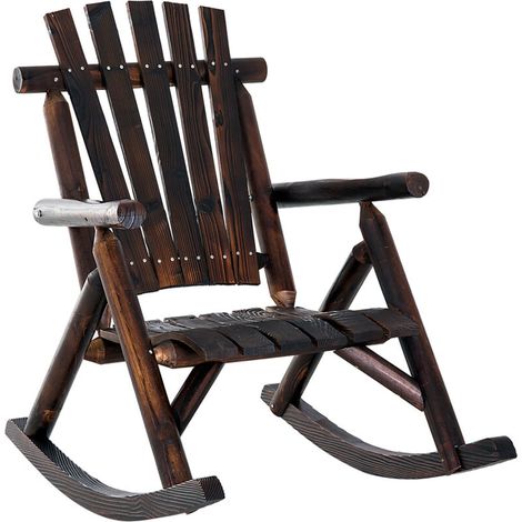 Fauteuil à bascule avec accoudoirs en bois massif brûlé, résistant aux intempéries, 97 x 69 x 93 cm, idéal pour le jardin et la terrasse.