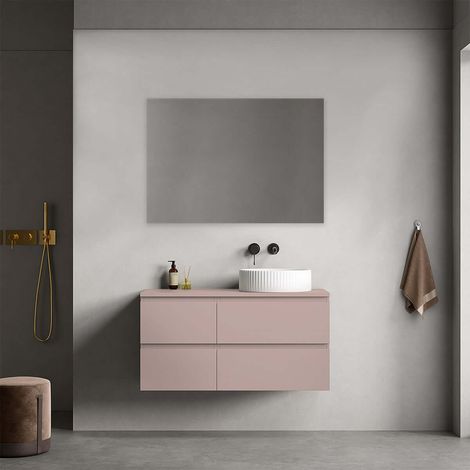 Mobile bagno sospeso reversibile 100 cm Rosa Retrò per Lavabo d'appoggio Specchio Quadro - Fiji Paint Top (1/4)