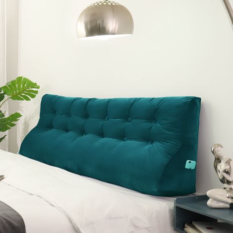 VERCART Compensé Coussin de lecture Triangulaire de Repos au lit Dossier Tête de lit Soutien Dorsal Oreiller Décoratif, Turquoise Velours, 180 x 25 x 55 cm (1/5)