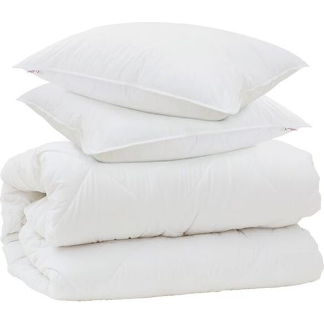 Ensemble couette et oreiller en duvet (3 pièces), microfibre blanche (1/5)