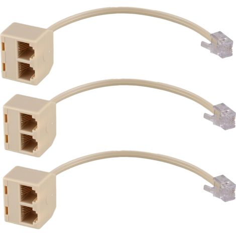 Lot de 3 RJ11 6P4C 2 Way Outlet Telephone Prise Line Splitter adaptateur Beige (1/5)