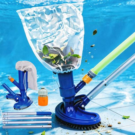 Aspirateur de piscine portatif avec poteau de 150 cm – Alimenté par tuyau d'arrosage, sans batterie ni électricité, nettoyeur sous-marin pour piscine hors sol, spa, jacuzzi et bassin (1/5)