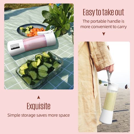 Ortviai Mixeur Portable Rechargeable 2000 mAh pour Smoothies et Jus – 380 ml, 6 Lames en Acier Inoxydable (1/4)