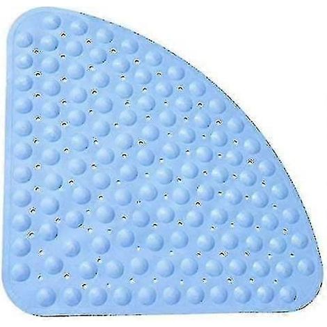Tapis de douche d'angle en caoutchouc antidérapant, tapis de bain quadrant antibactérien à ventouses pour douche ou baignoire, 54 x 54 cm, blanc uni (1/2)