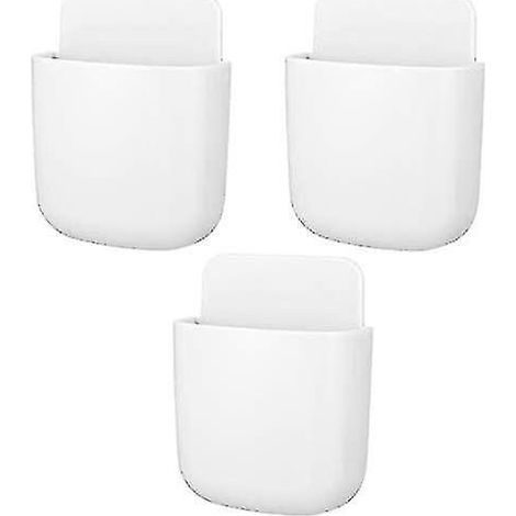 Lot de 3 supports de télécommande muraux pour bureau, boîtes de rangement (blanches) - (1/4)
