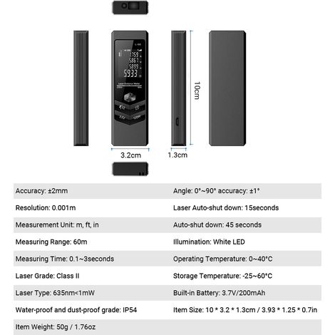 Télémètre portatif numérique Mini compteur de mesure de distance Laser dispositif de mesure d'espace horizontal d'angle électronique portable pour les distances de volume de zone (1/5)