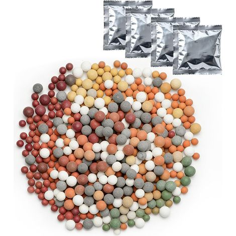 Anti Calcaire pour Douche, 4 Paquets de Billes Minérales pour Filtre de Pommeau de Douche, 20 Types de Billes Filtrantes, Filtre Pommeau de Douche, Purifie l'Eau, Équilibre le pH pour Douchette (1/5)