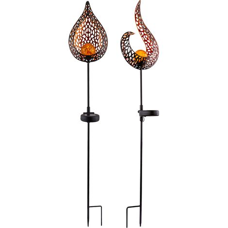 2er Set LED Garten Solar Steck Lampen Beleuchtung Außen Erdspieß Flammen Design Leuchten Hof Weg Veranda