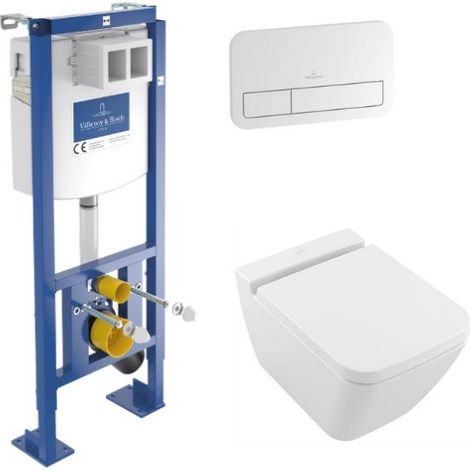 Pack inodoro suspendido sin cerco VILLEROY ET BOCH Acabado + asiento + placa blanca + estructura