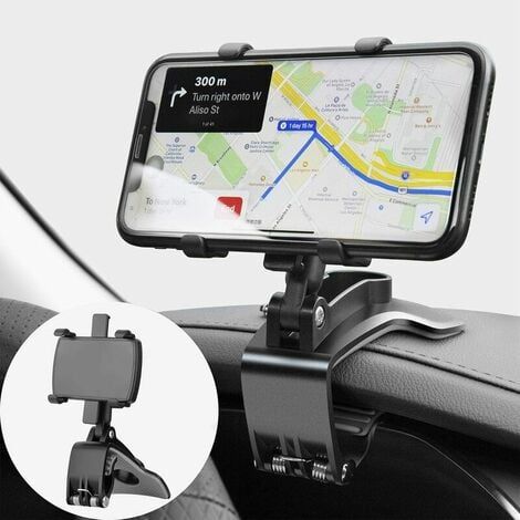 Supporto per telefono da auto con rotazione di 360 gradi, supporto per telefono cellulare da cruscotto per GPS da auto e smartphone da 4-7 pollici (nero) (1/5)