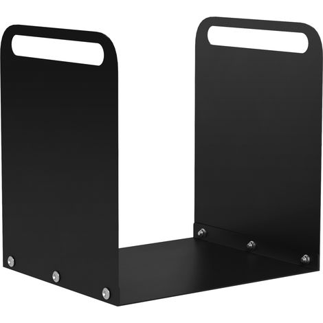 Porte-Bûches Compact Rangement Bois de Chauffage Support en Acier Thermolaqué Noir avec Poignées Intérieur Extérieur 36,5x30x36cm (1/5)