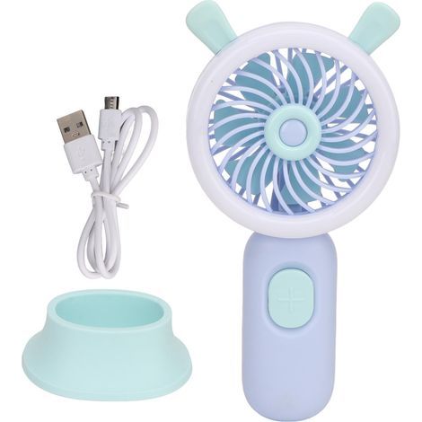 Wiederaufladbarer USB-Handventilator mit 3 Geschwindigkeitsstufen, LED-Licht und ergonomischem Design für den Außenbereich – Blau (1/5)