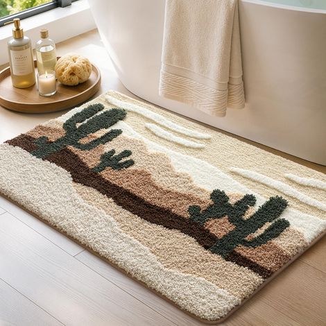 Tapis Salle de Bain 40x60cm, Antidérapant et Absorbant, Beige Cactus  Tapis Douche Microfibre, Doux, Confortable (1/5)