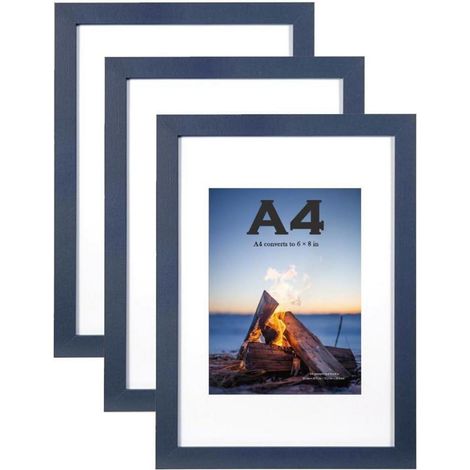 Bilderrahmen A4 Set 3er Marineblau mit Passepartout, Wandmontage & Aufsteller (1/5)