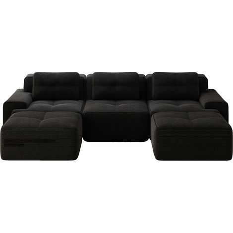 Canapé modulable en velours côtelé noir, sans montage, design cloud boneless avec ottoman, assise profonde 74 cm, modulable en L ou U pour salon – CHICFURN (1/5)