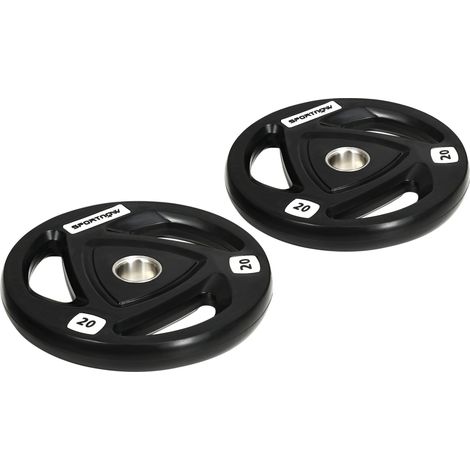 Set di 2 Dischi Pesi da 20 kg per Bilanciere Ø40x4,5 cm in Acciaio con Rivestimento in Gomma Nero (1/5)