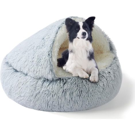 1 Lit pour Chien 80 cm, Capuche Réglable, Tissu Pelucheux, Coussin Apaisant, Petit et Moyen Animaux (1/5)
