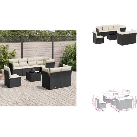 9-tlg. Garten-Sofagarnitur mit Kissen Schwarz Poly Rattan - Gartenmöbel Set - PE-Rattan Möbel - Outdoor Sofa - Esstisch - Lounge Garnitur (1/3)