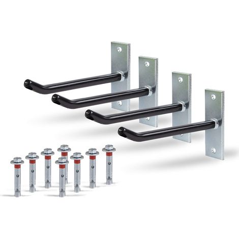 Alberts 801960 Set portacerchioni, supporto a muro per cerchioni auto, supporto per pneumatici con tubo in PVC rivestito, zincato, 20 cm ganci per cerchioni lunghi (1/3)